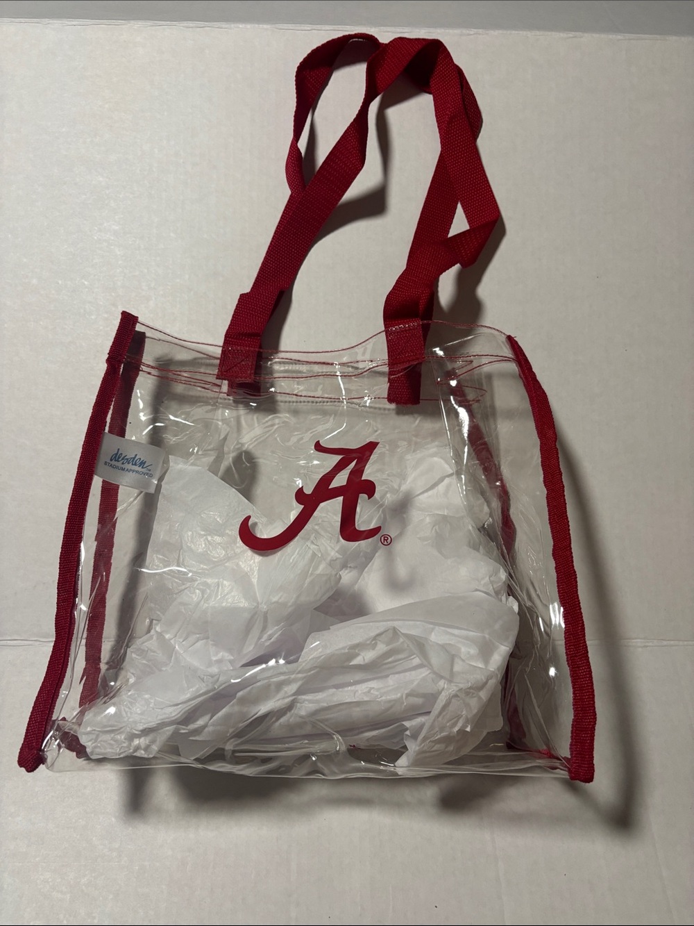 Clear Tote Bag with Red Trim and 'A' Logo Crimson tide